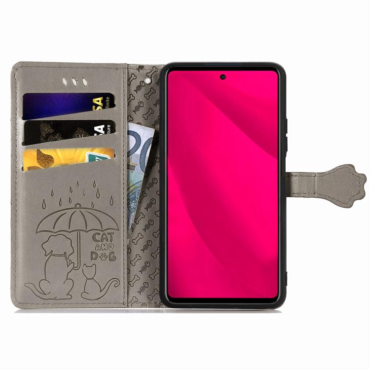 For Honor 400 Lite Global Cat and Dog Embossed Leather Phone Case