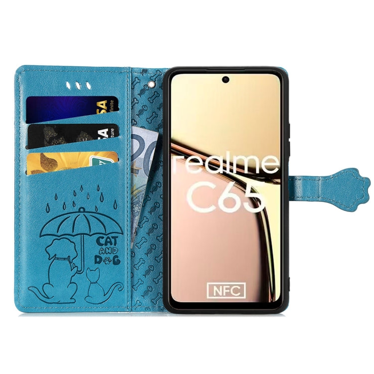 For Realme C65 Cat and Dog Embossed Leather Phone Case
