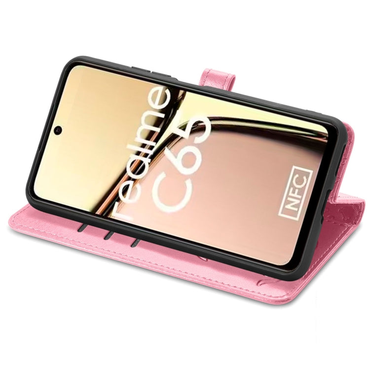 For Realme C65 Cat and Dog Embossed Leather Phone Case