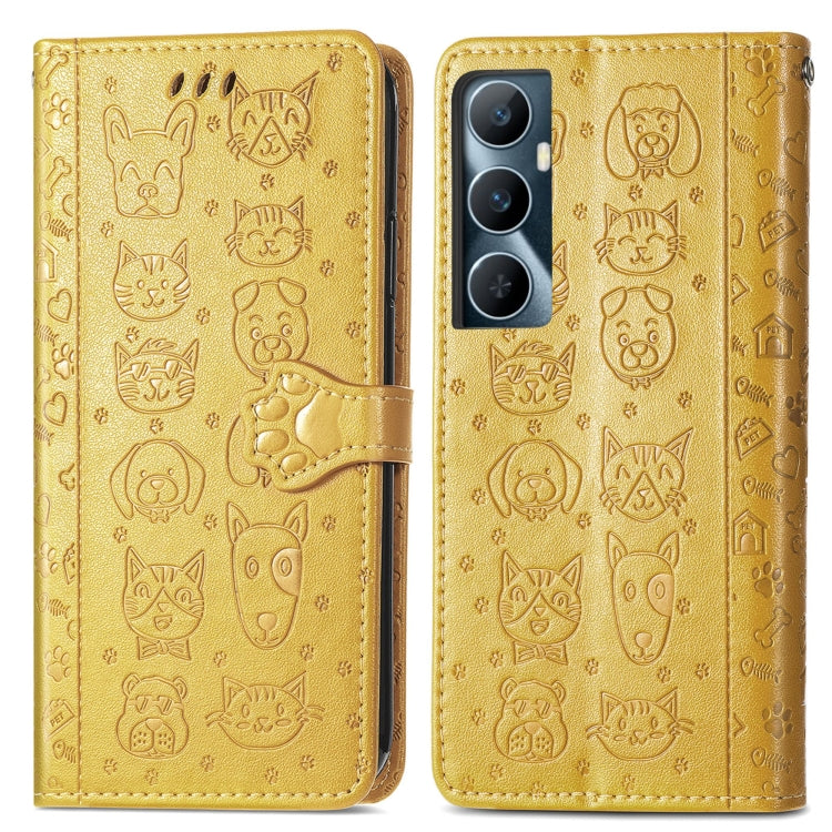 For Realme C65 Cat and Dog Embossed Leather Phone Case