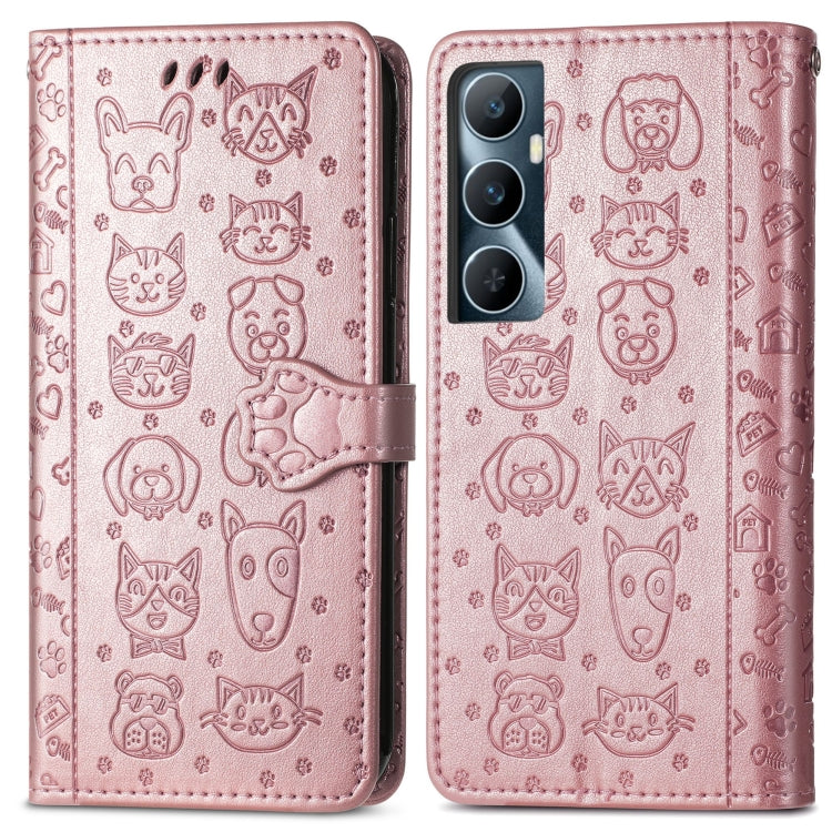 For Realme C65 Cat and Dog Embossed Leather Phone Case