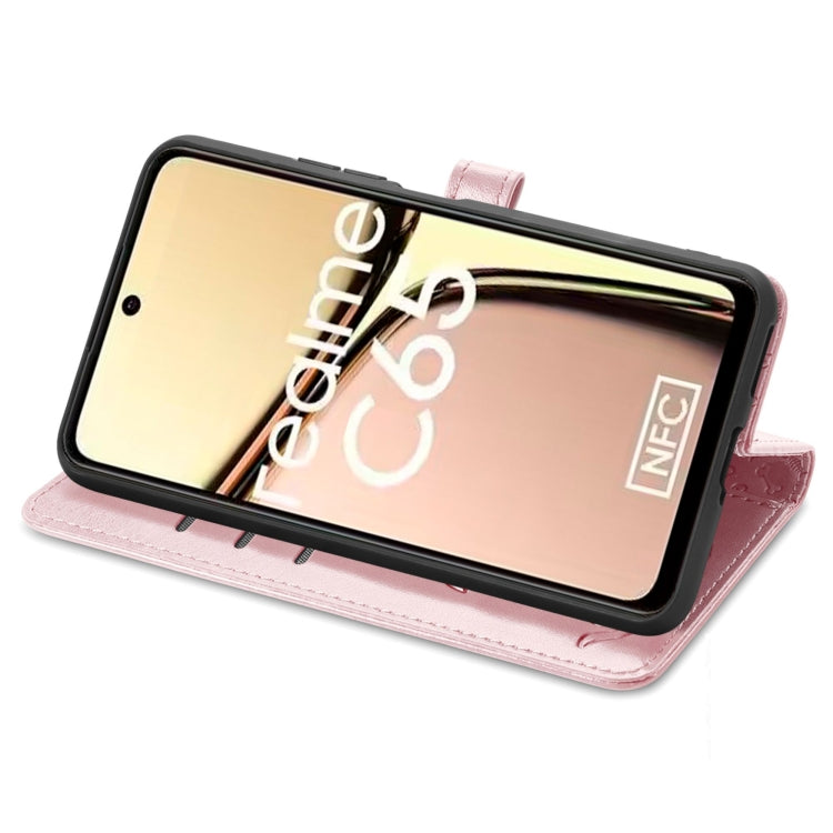 For Realme C65 Cat and Dog Embossed Leather Phone Case