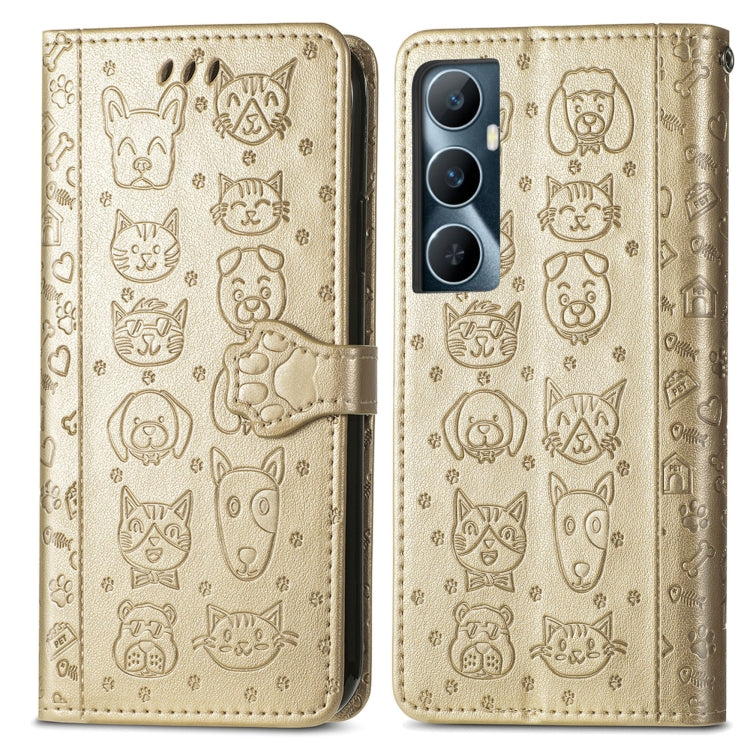 For Realme C65 Cat and Dog Embossed Leather Phone Case