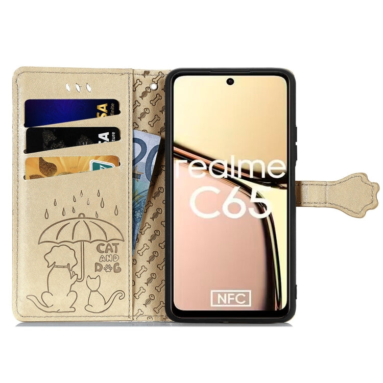 For Realme C65 Cat and Dog Embossed Leather Phone Case
