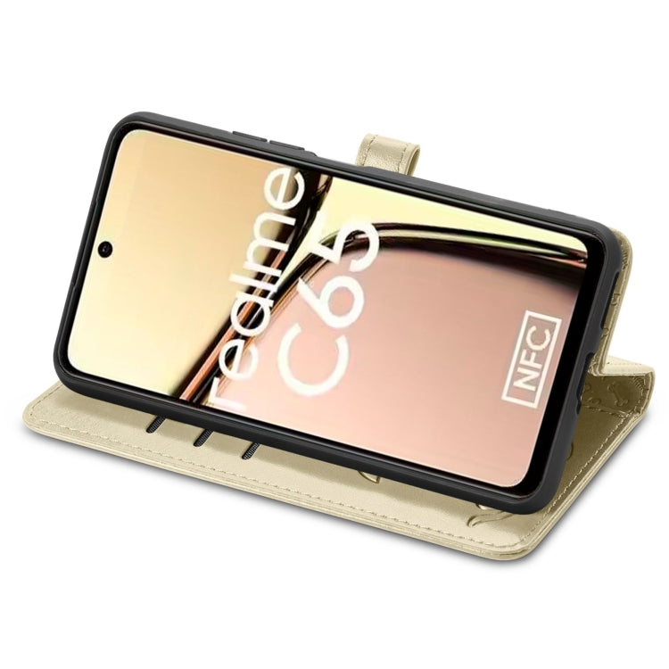 For Realme C65 Cat and Dog Embossed Leather Phone Case