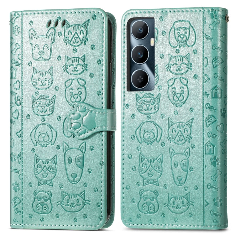 For Realme C65 Cat and Dog Embossed Leather Phone Case