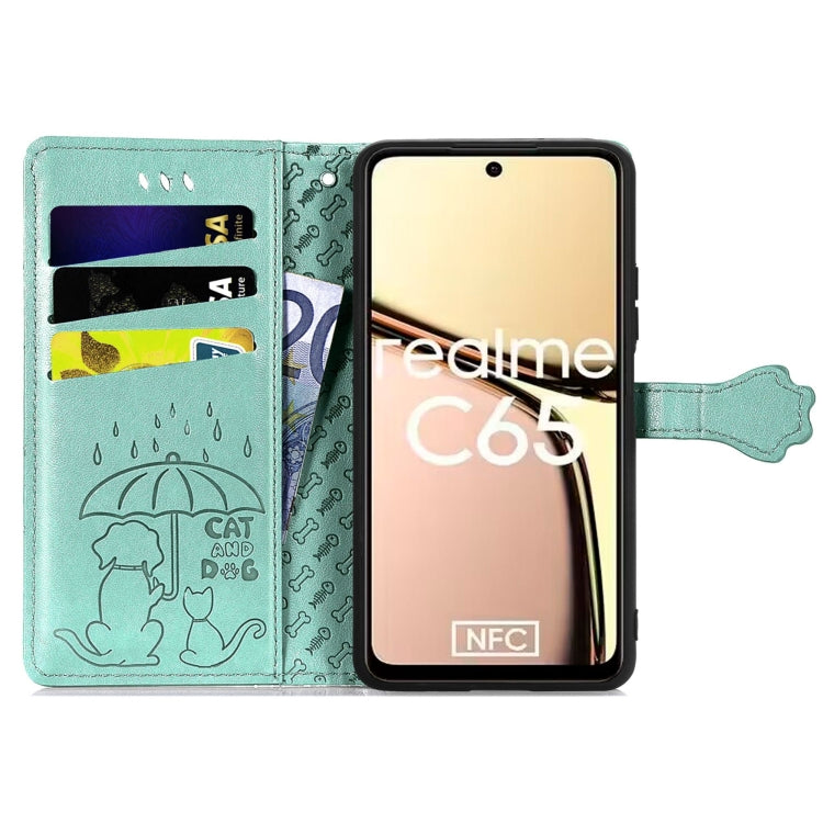 For Realme C65 Cat and Dog Embossed Leather Phone Case
