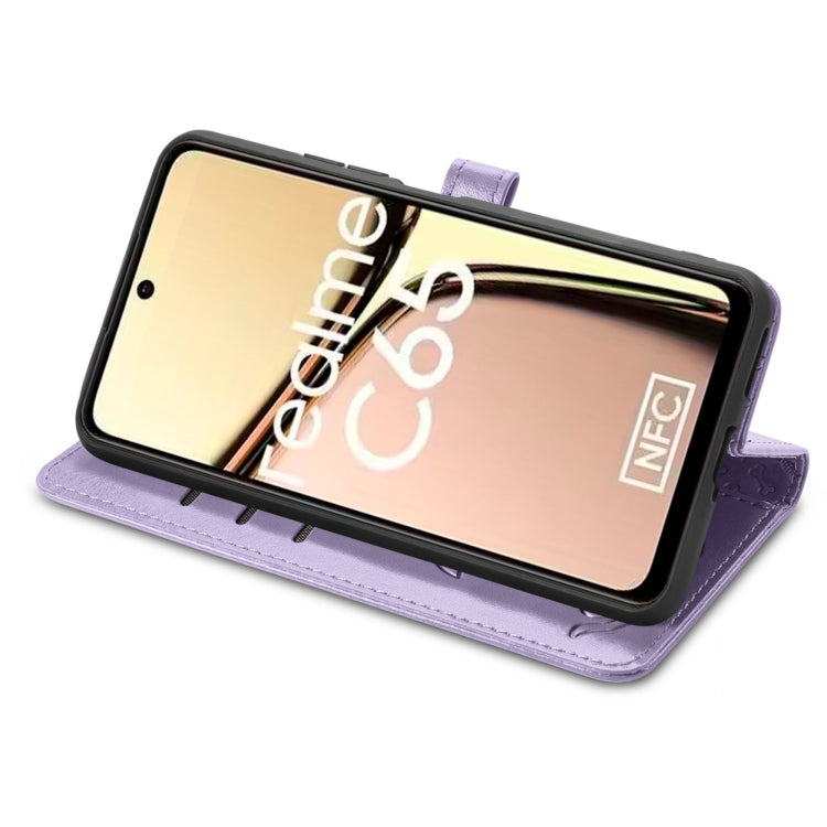 For Realme C65 Cat and Dog Embossed Leather Phone Case
