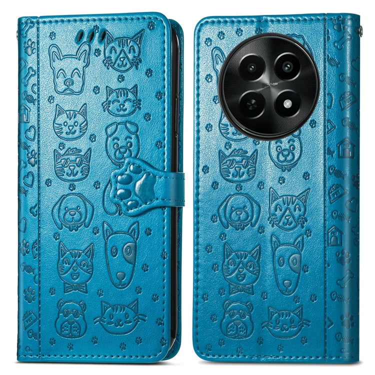 For Realme 12 Cat and Dog Embossed Leather Phone Case