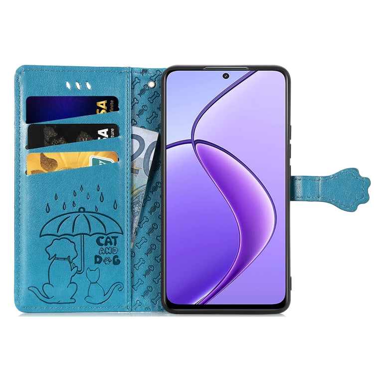 For Realme 12 Cat and Dog Embossed Leather Phone Case