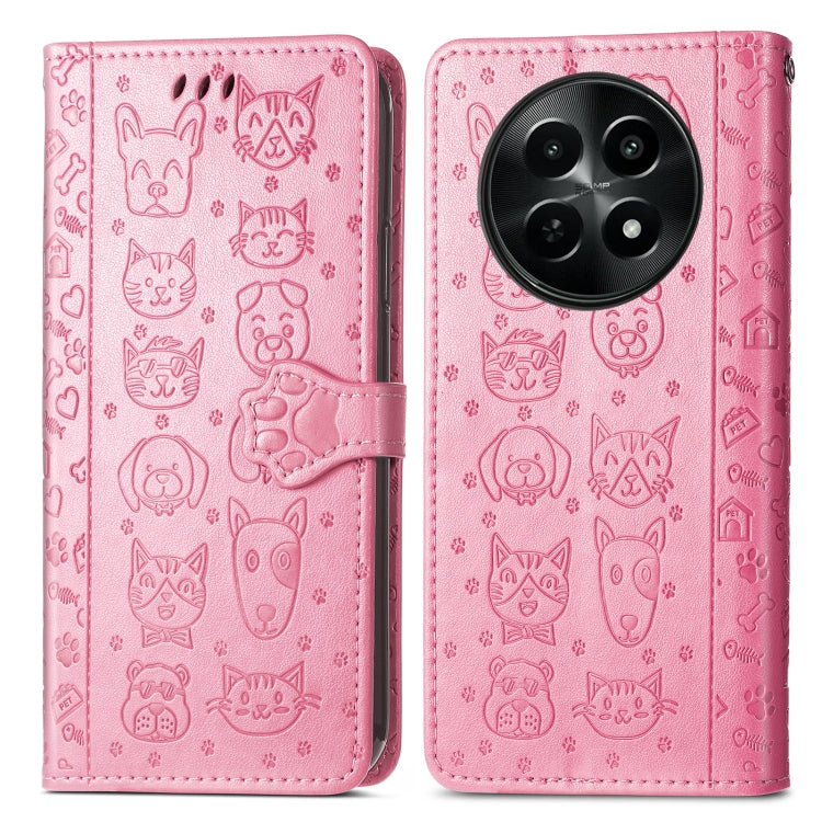 For Realme 12 Cat and Dog Embossed Leather Phone Case