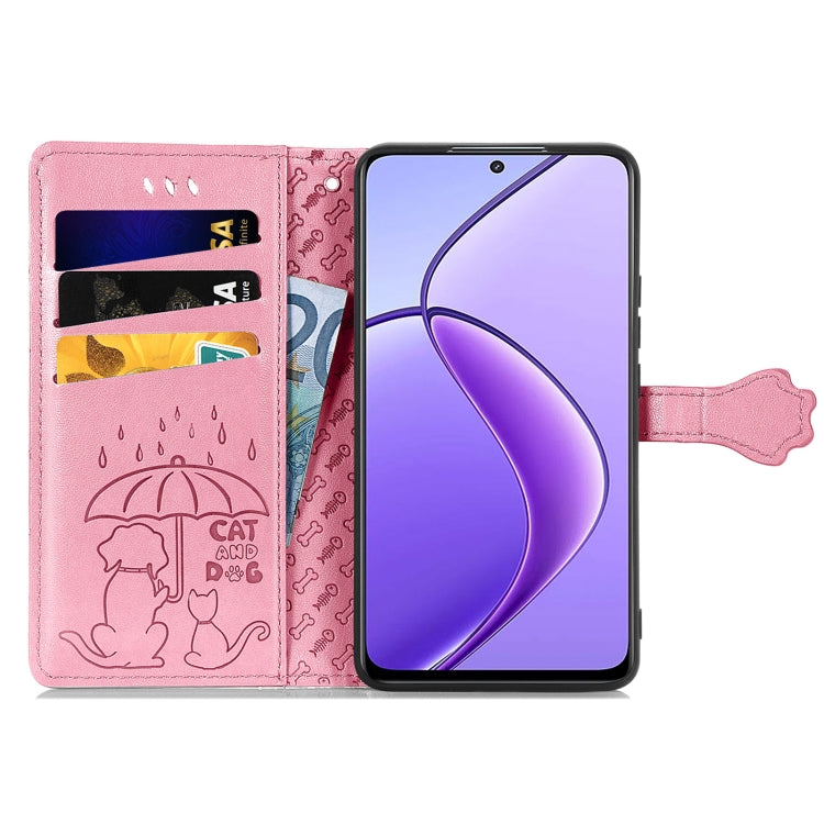 For Realme 12 Cat and Dog Embossed Leather Phone Case