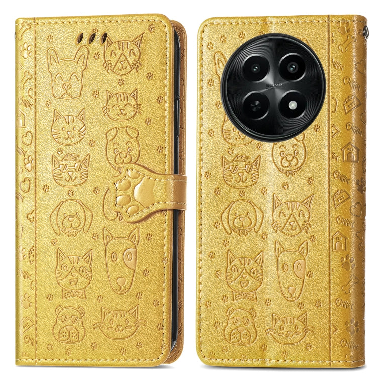 For Realme 12 Cat and Dog Embossed Leather Phone Case