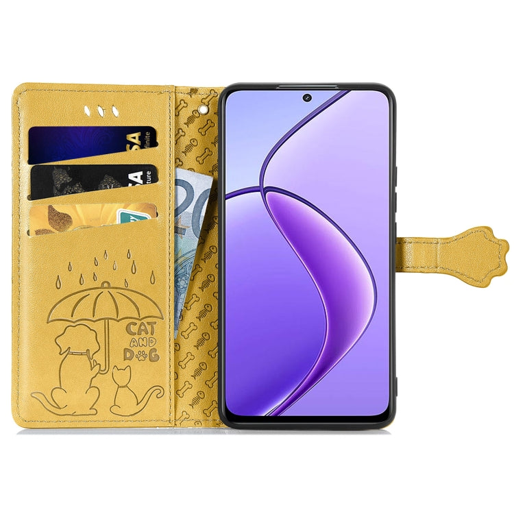 For Realme 12 Cat and Dog Embossed Leather Phone Case