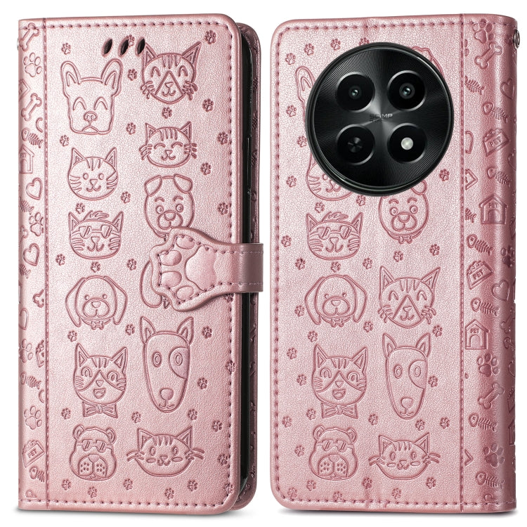 For Realme 12 Cat and Dog Embossed Leather Phone Case