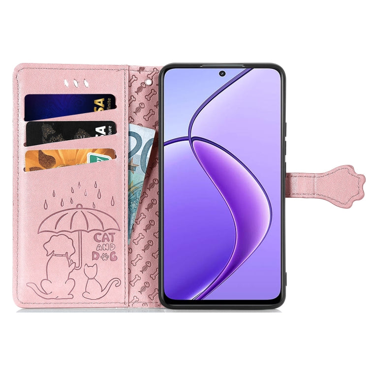 For Realme 12 Cat and Dog Embossed Leather Phone Case
