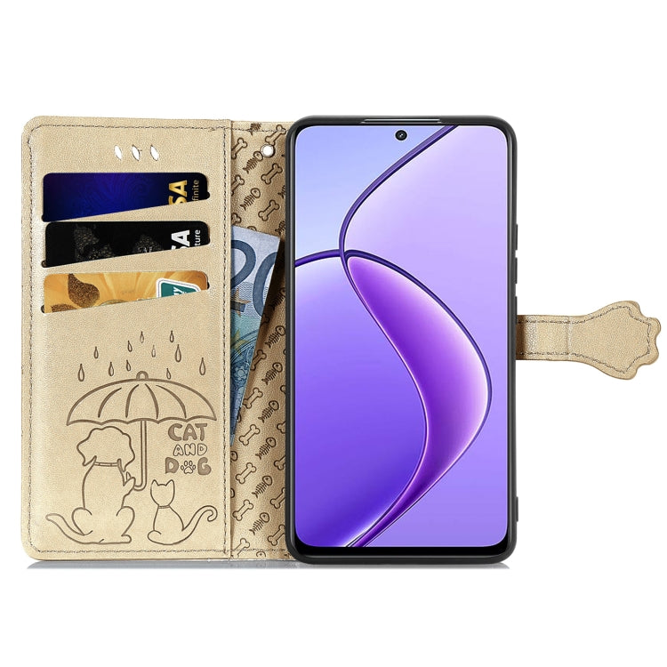 For Realme 12 Cat and Dog Embossed Leather Phone Case