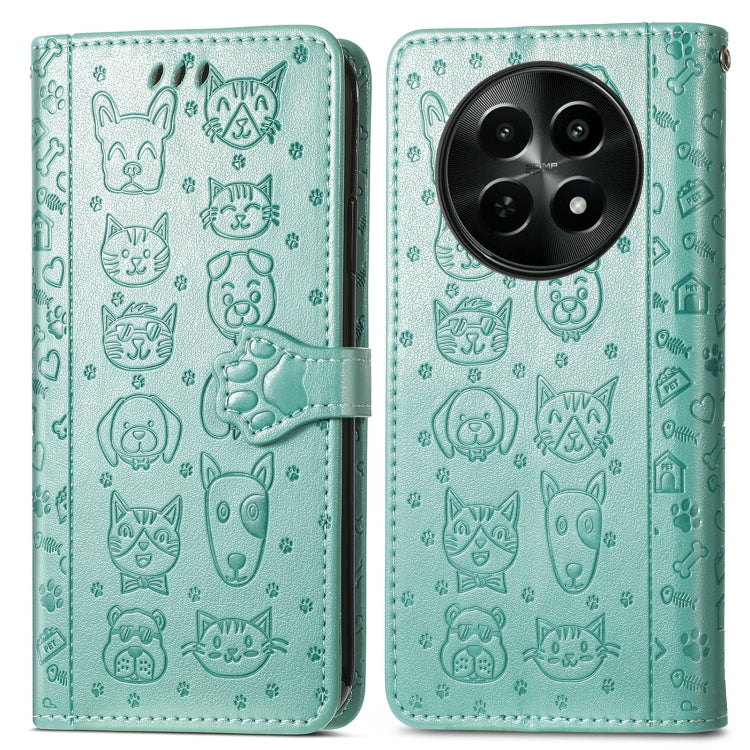 For Realme 12 Cat and Dog Embossed Leather Phone Case