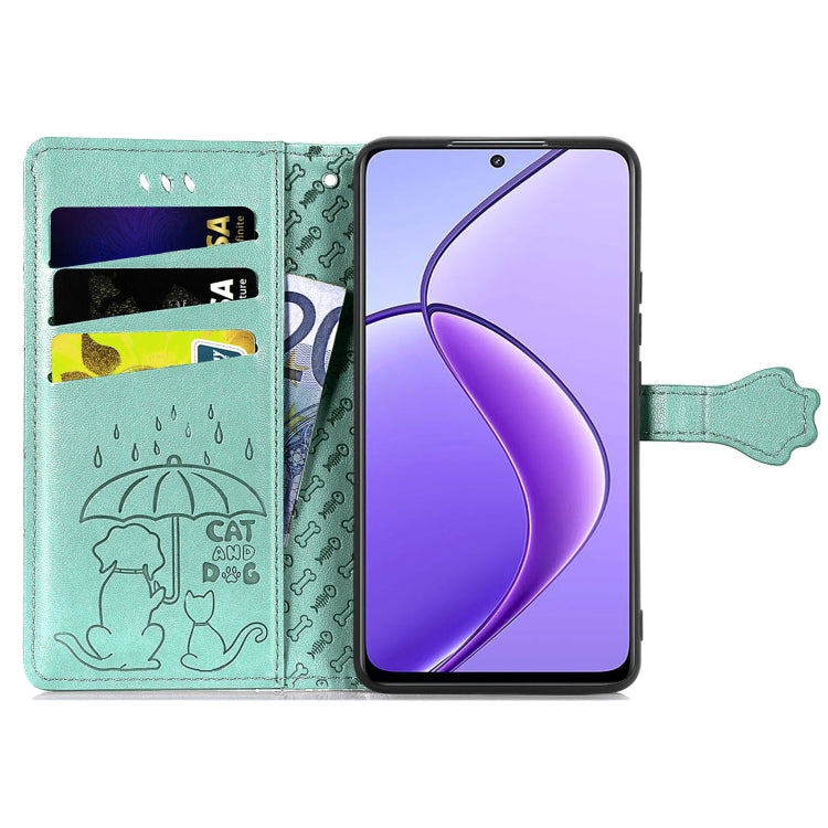 For Realme 12 Cat and Dog Embossed Leather Phone Case