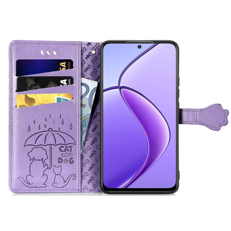 For Realme 12 Cat and Dog Embossed Leather Phone Case