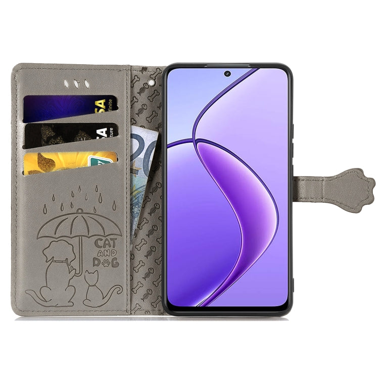 For Realme 12 Cat and Dog Embossed Leather Phone Case