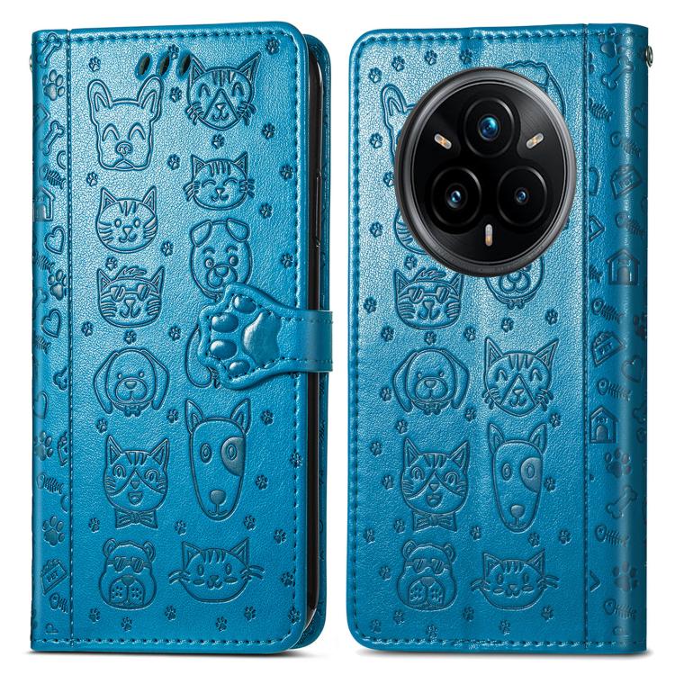 For Realme 14 Pro+ Cat and Dog Embossed Leather Phone Case