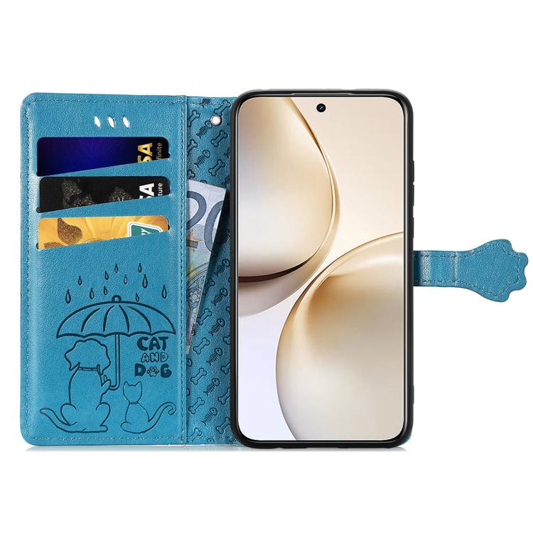 For Realme 14 Pro+ Cat and Dog Embossed Leather Phone Case