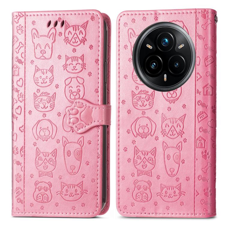 For Realme 14 Pro+ Cat and Dog Embossed Leather Phone Case