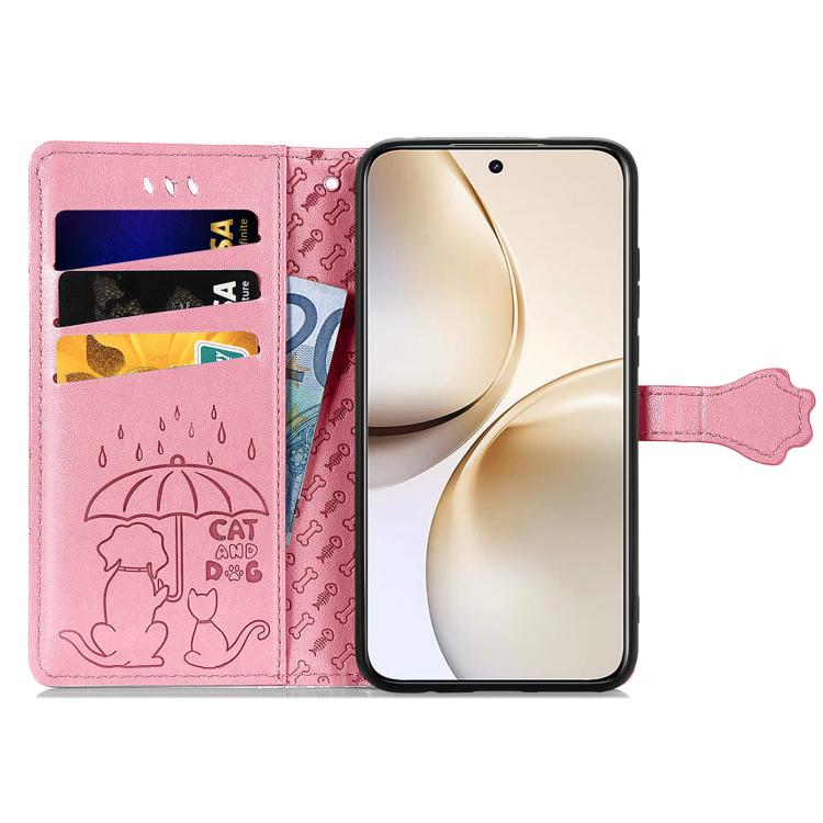 For Realme 14 Pro+ Cat and Dog Embossed Leather Phone Case