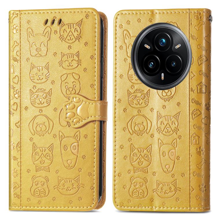 For Realme 14 Pro+ Cat and Dog Embossed Leather Phone Case
