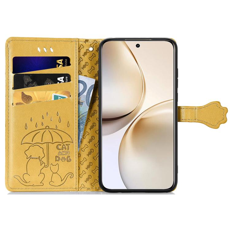 For Realme 14 Pro+ Cat and Dog Embossed Leather Phone Case