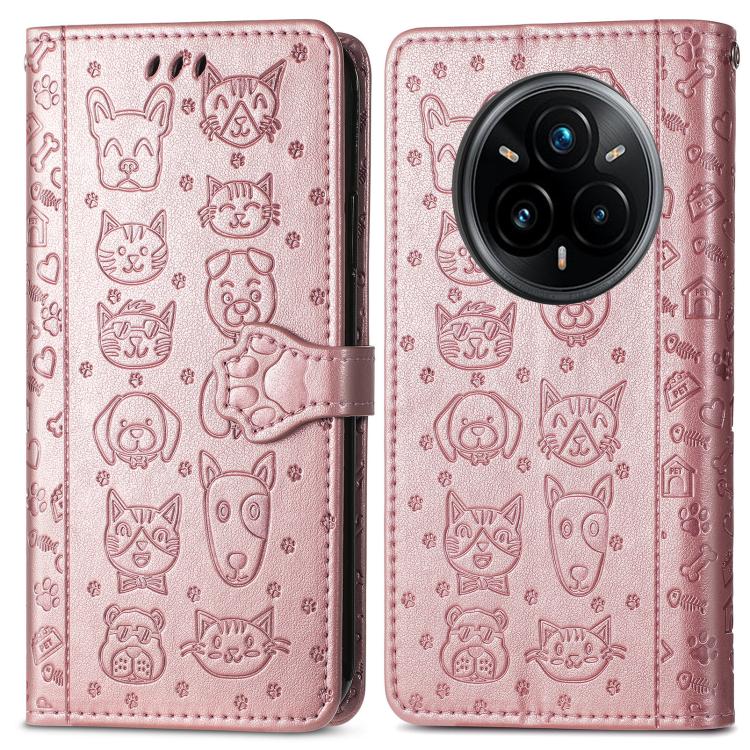 For Realme 14 Pro+ Cat and Dog Embossed Leather Phone Case