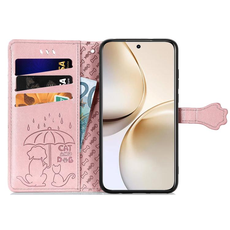 For Realme 14 Pro+ Cat and Dog Embossed Leather Phone Case