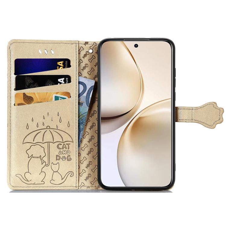 For Realme 14 Pro+ Cat and Dog Embossed Leather Phone Case