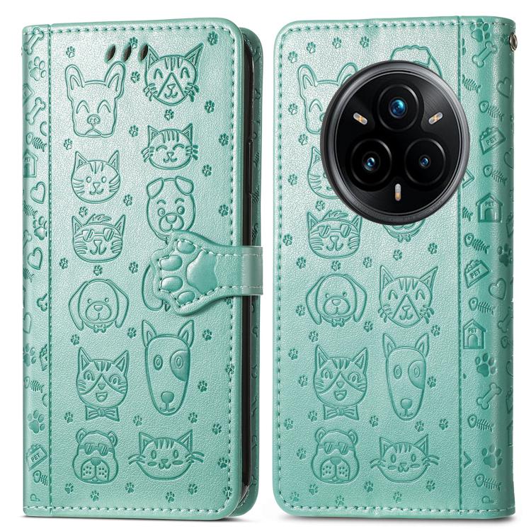 For Realme 14 Pro+ Cat and Dog Embossed Leather Phone Case