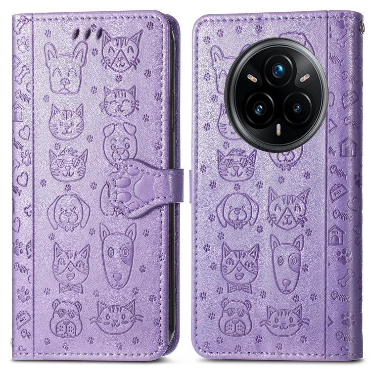 For Realme 14 Pro+ Cat and Dog Embossed Leather Phone Case