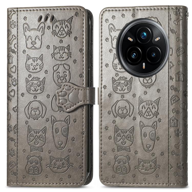 For Realme 14 Pro+ Cat and Dog Embossed Leather Phone Case