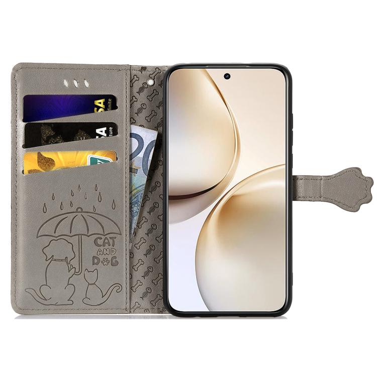 For Realme 14 Pro+ Cat and Dog Embossed Leather Phone Case