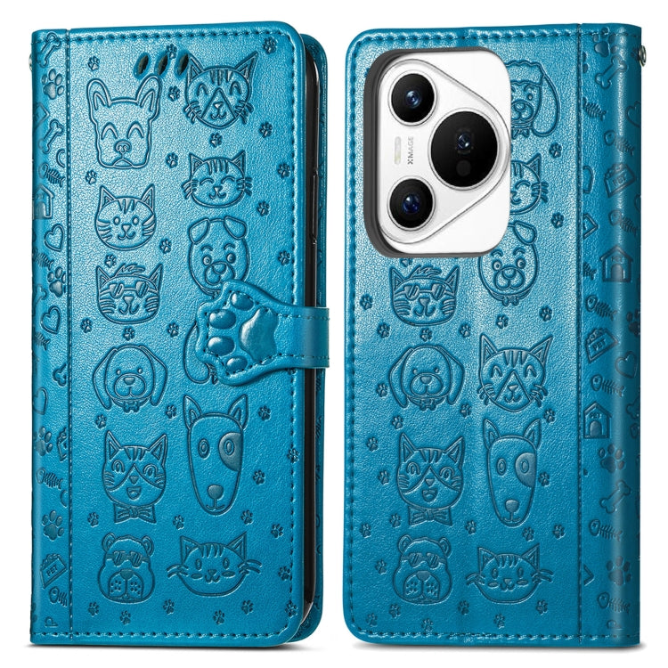 For Huawei Pura 70 Cat and Dog Embossed Leather Phone Case