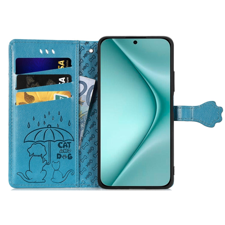 For Huawei Pura 70 Cat and Dog Embossed Leather Phone Case