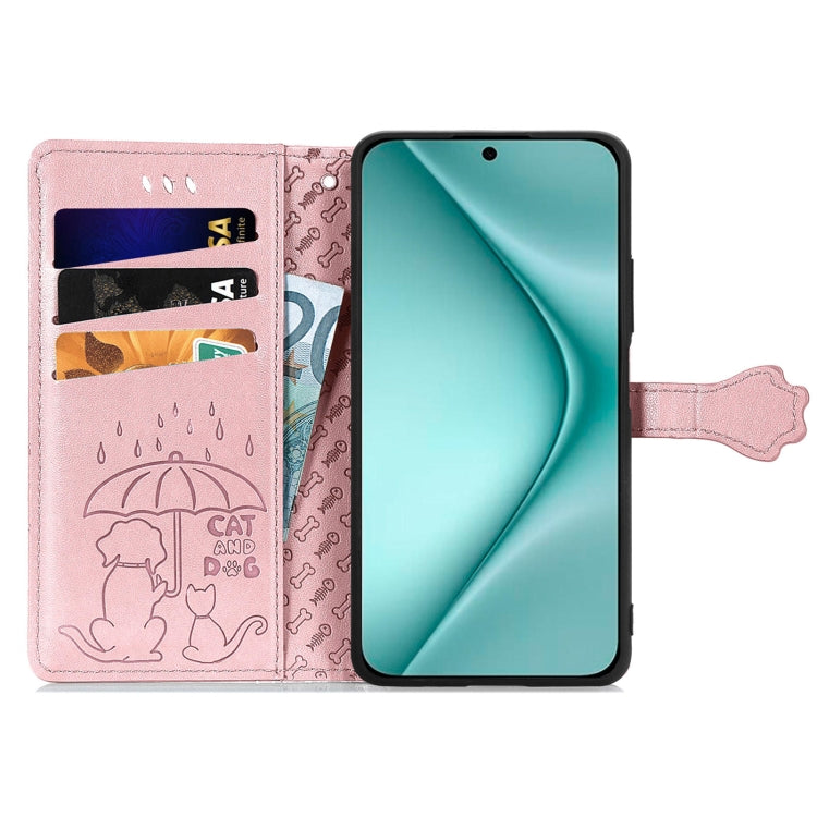 For Huawei Pura 70 Cat and Dog Embossed Leather Phone Case