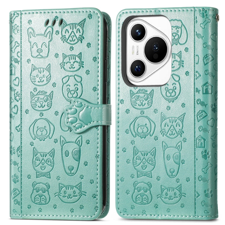For Huawei Pura 70 Cat and Dog Embossed Leather Phone Case