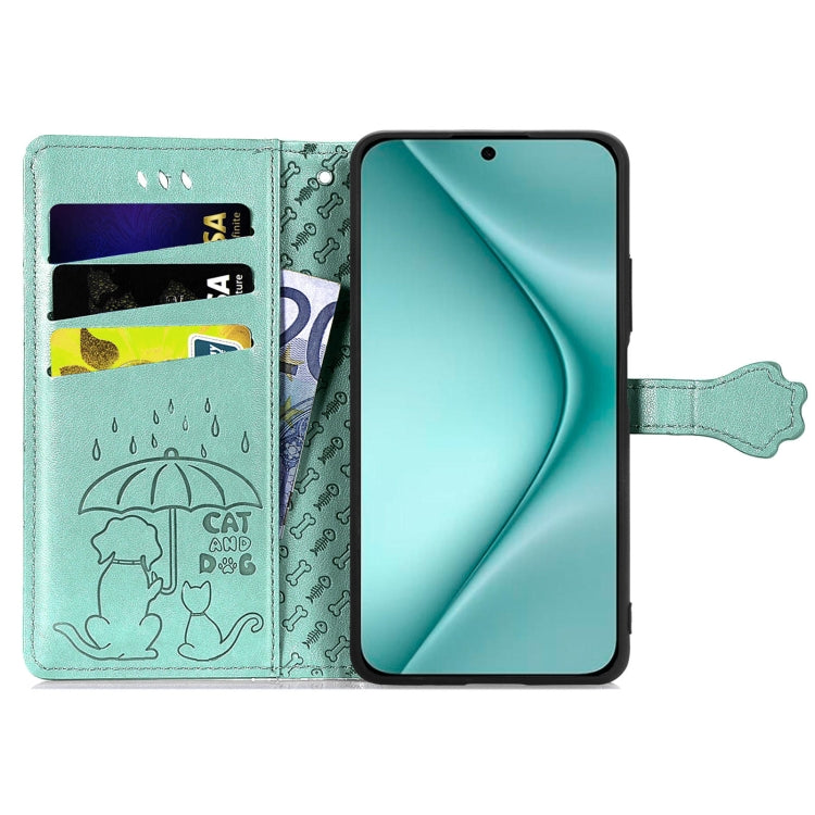 For Huawei Pura 70 Cat and Dog Embossed Leather Phone Case