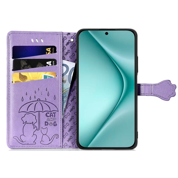 For Huawei Pura 70 Cat and Dog Embossed Leather Phone Case