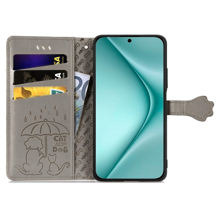 For Huawei Pura 70 Cat and Dog Embossed Leather Phone Case