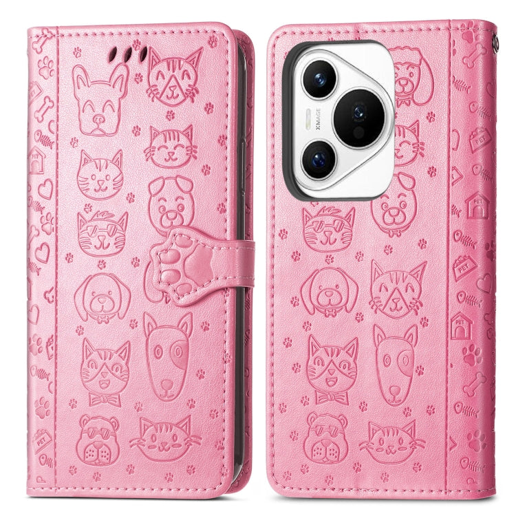For Huawei Pura 70 Pro+ Cat and Dog Embossed Leather Phone Case