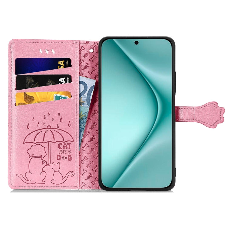 For Huawei Pura 70 Pro+ Cat and Dog Embossed Leather Phone Case