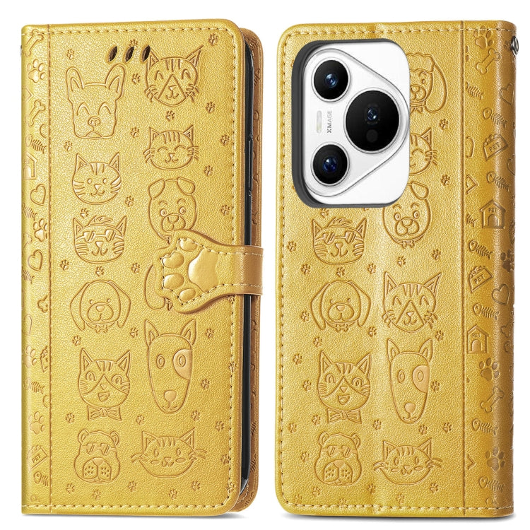 For Huawei Pura 70 Pro+ Cat and Dog Embossed Leather Phone Case
