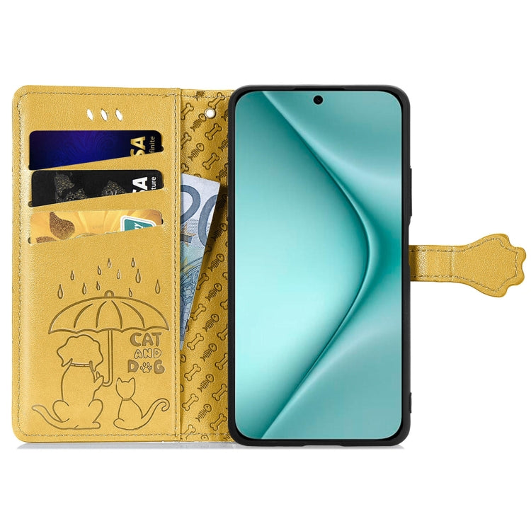 For Huawei Pura 70 Pro+ Cat and Dog Embossed Leather Phone Case