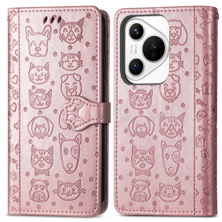 For Huawei Pura 70 Pro+ Cat and Dog Embossed Leather Phone Case